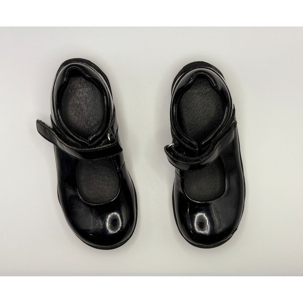 Lands End Girls Mary Jane Shoes Black Patent Leather Strap Size 9M MINT